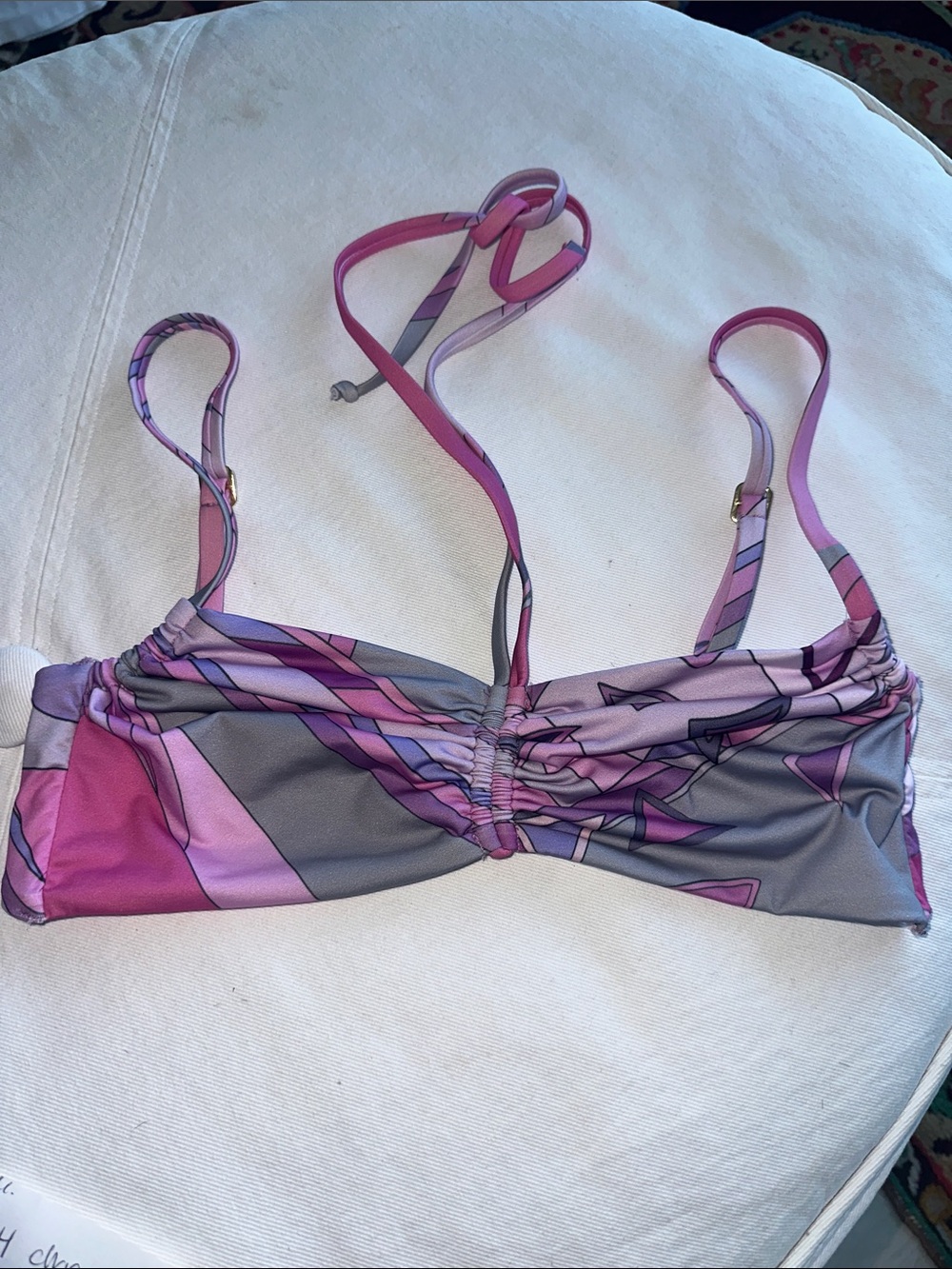Oceanus Pink & Lavender Printed Bandeau Bikini Top